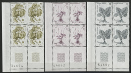 POLYNESIE N° 285 à 287 Blocs De Quatre Neufs ** (MNH) Avec Coin Numéroté TB  "Plantes" - Ongebruikt