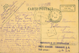 CP Par Avion Cachet Madagascar Et Dépendances Poste Aérienne Tananarive RP Taxe Perçue CAD 30 9 44 Censure - Luftpost