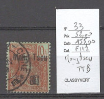 Mongtseu - Yvert 33 -  TTB- 10francs - Rouge Sur Vert Bleu - Grasset - Used Stamps