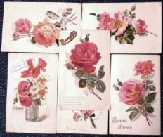 CPA Lot 6 X Litho Illustrateur EUDE  BOUQUET FLEURS FLEUR EGLANTIER BLEUET Rose VOEUX LANGAGE - Sammlungen & Sammellose