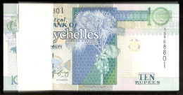 Lot 100 Pcs 1 Bundle Consecutive Seychelles 10 Rupees P-36b 1998-2008 UNC - Seychelles