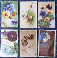 CPA Lot 6 X Litho Illustrateur FLEURS FLEUR THEME PENSEE PENSEES VOEUX LANGAGE POEME - Colecciones Y Lotes