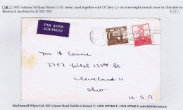 Ireland 1957 Admiral Brown 1/3d Used With O'Clery 1/- On Airmail Cover To USA - Brieven En Documenten