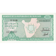 Billet, Burundi, 10 Francs, 1989, 1989-10-01, KM:33b, NEUF - Burundi