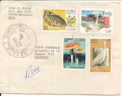 Cuba Registered Cover Sent To Lithuania 2003 FISH TURTLE MUSHROOMS BIRD - Covers & Documents