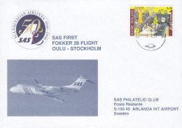 Finland SAS First Fokker 28 Flight OULO-STOCKHOLM 1997 Cover Brief Lettre Europa CEPT Stamp (2 Scans) - Cartas & Documentos