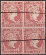 Cuba 1857 Sc 14 Antillas Ed 9 Block Used Pen Cancel - Cuba (1874-1898)