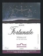 Etiquette Vin Fortunate 2003 Merlot  "signe Zodiacal Balance"  Badet Clément & Cie  L'étang Vergy 21 - Vin De Pays D'Oc