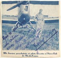 AUTOGRAPHE Sur Coupure Publicitaire - Yvonne JOURJON - Parachutiste - Pilote Aviateur - Dédicace "Speedoil" - Aviation - Aviators & Astronauts