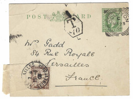 1908 - C P E P 1/2 Penny  Canc. Squarred Circle De COLYTON  To Versailles - Rating  10 C With " Bord De Feuille " - Briefe U. Dokumente