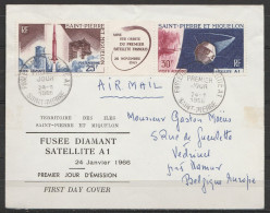 SPM - PA34a Lancement 1e Satellite Français /FDC Càd "FUSEE DIAMANT - SATELLITE D1 /24-1-1966/ SAINT-PIERRE" Pour VEDRIN - Briefe U. Dokumente