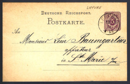 ENTIER POSTAL EN PROVENANCE LEBERAU - LIEPVRE - 1879 - POUR SAINT-MARIE-AUX-MINES - Autres & Non Classés