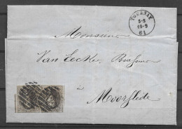 OBP10 In Paar, Op Brief Uit 1861 Verzonden Vanuit Tournai (120 8B) Naar Roulers, Met Vertrek- En Aankomststempel - 1858-1862 Médaillons (9/12)