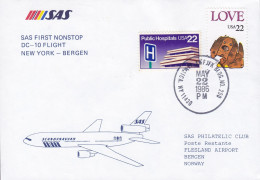 United States SAS First  Nonstop DC-10 Flight NEW YORK - BERGEN 1986 Cover Brief Lettre Public Hospitals Dog Hund Chien - Enveloppes évenementielles