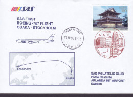 Japan SAS First Boeing-767 Flight OSAKA - STOCKHOLM 1995 Cover Brief Lettre Temple Stamp - Storia Postale