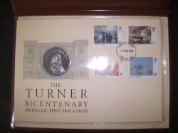 William Turner Bicentenary Medallic First Day Cover London 1975 Pochette Commémorative Médaille Argent Silver Medal (?) - Altri & Non Classificati