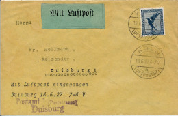 BF0705 / KÖLN / LUFTPOSTAMT  -  18.6.27  , Mit  Luftpost Nach Duisburg  -  Michel  380 - Airmail & Zeppelin