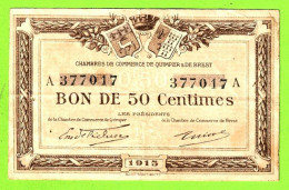 FRANCE/ CHAMBRES DE COMMERCE QUIMPER & BREST/ BON De 50 CENT. / 1915  377017 SERIE A - Chambre De Commerce