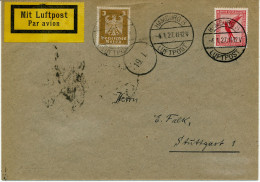 BF0708 / HAMBURG / LUFTPOST  -  4.1.27  ,  Nach Stuttgart   -  Michel  355 , 379 - Airmail & Zeppelin