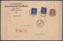 Env. Recommandée Affr. 2x N°320+ N°321 Càd THIELT B /12 XI. 1932 Pour Banco Do Brasil à RIO DE JANEIRO (au Dos: Càd Arri - 1931-1934 Képi