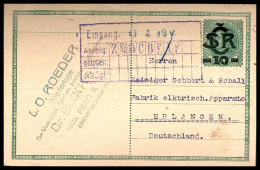 ENTIER POSTALD'AUTRICHE - SURCHARGE SCR 10 - 1919 - POUR ERLANGEN - Cartes-lettres