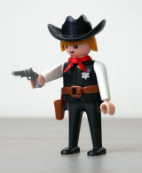 Playmobil Vintage Cowboy Shérif Noir Et Blanc Geobra 1974 - Playmobil