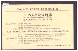 BALSTHAL - FALKENSTEINERBUND - EINLADUNG ZUM BUNDESFEST 1924 - TB - Balsthal