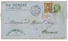 CHANDERNAGOR Pour La TUNISIE : 1881 CG 5c CERES + 20c SAGE Obl. INDE CHANDERNAGOR Sur Lettre Via BOMBAY & BRINDISI Pour  - Other & Unclassified