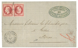 MARTINIQUE Pour Le PEROU : 1875 CG 80c Empire (x2) TB Margés Obl. MQE + MARTINIQUE FORT DE FRANCE Sur Lettre Pour LIMA ( - Altri & Non Classificati