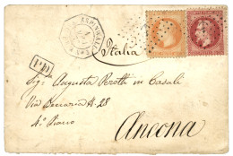 COLOMBIA - ASPINWALL French Packet : 1873 FRANCE 40c + 80c Canc. ANCHOR + ASPINWALL PAQ. FR. A N°3 On Envelope To ANCONA - Colombia