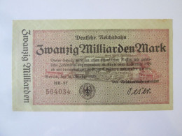 Germany 20 Milliarden/Billion/Milliards Mark 1923 AUNC German Railways Berlin/Chemin De Fer Allemand De Berlin - 20 Miljard Mark