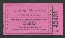 Lisbonne Portugal Carris Tramway Ticket Supplémentaire Fiscale Fêtes Lisbonne 1934 Lisbon Tram Additional Revenue Ticket - Europe