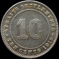 LaZooRo: Straits Settlements 10 Cents 1918 XF / UNC - Silver - Colonias