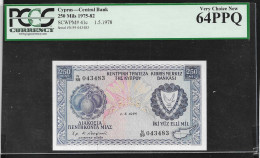 Cyprus  250 MIL 1.5.1978 PCGS Banknote 64 PPQ (Perfect Paper Quality) Very Choice UNC! Rare!! - Chypre