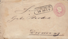 Baden Postal Stationery Ganzsache DREI KREUZER Herzog Friedrich, PFORZHEIM 1863 MÜHLACKER (Arr. Cds.) (2 Scans) - Entiers Postaux