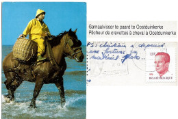 OOSTDUINKERKE Garnaalvisser Te Paard Pêcheur De Crevettes à Cheval à Oostduinkerke_1986 Timbre 13F_CPSM - Oostduinkerke