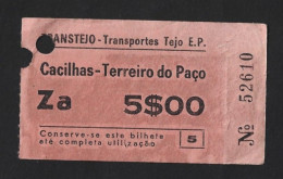 Transtejo Boat Ticket From Cacilhas, Almada / Terreiro Do Paço, Lisbon. Cross The Tagus River. Transtejo-bootticket Vanu - Europe