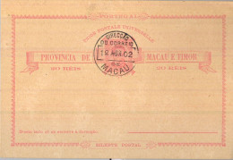 1902 MACAO , ENTERO POSTAL CON MATASELLOS DE FAVOR , PROVINCIA DE MACAU E TIMOR - Interi Postali