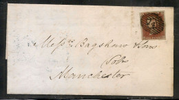 UK -1846 1d DEEP RED-BROWN  HORIZONTAL OVAL DIAMOND SINGLE CANCEL- LEYTON To MANCHESTER -blue Cancel- Reception At Back - Covers & Documents