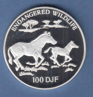 Djibouti 1994 Silbermünze ENDANGERED WILDLIFE Zebras 100 DJF PP - Other - Africa