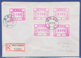Norwegen Frama-ATM 1978, R-Brief Mit 5 ATM Aller Aut.-Nr. 1-5, O Oslo-Zentrum  - Automaatzegels [ATM]