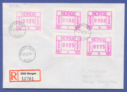 Norwegen Frama-ATM 1978, R-Brief Mit 5 ATM Aller Aut.-Nr. 1-5, O Bergen - Vignette [ATM]