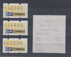 Brasilien ATM Postemblem, Mi.-Nr. 4, Satz 12500-14900-22200 ** AQ Balconista 2 - Franking Labels