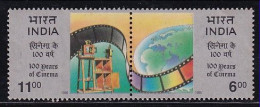 India MNH Se-tenent 1995, 100 Years Of Cinema, Film Rell, Camera, Tools, Globe, Map,Art, - Unused Stamps