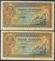 5 Pesetas. 4 De Septiembre De 1940. Pareja Correlativa. Serie H. (Edifil 2017:  - Other & Unclassified