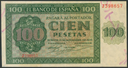 100 Pesetas. 21 De Noviembre De 1936. Serie J. Doblez Vertical. (Edifil 2017: 4 - Andere & Zonder Classificatie