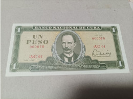 Billete De Cuba De 1 Peso, Nº Bajisimo 000078, Año 1981, UNC - Cuba