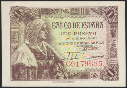 1 Peseta. 15 De Junio De 1945. Serie C. (Edifil 2021: 448a). Apresto Original.  - Autres & Non Classés