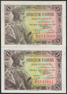 1 Peseta. 21 De Mayo De 1943. Pareja Correlativa. Serie D. (Edifil 2021: 447a). - Autres & Non Classés