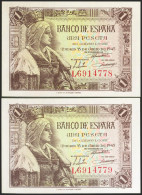 1 Peseta. 15 De Junio De 1945. Pareja Correlativa. Serie L. (Edifil 2021: 448a) - Autres & Non Classés